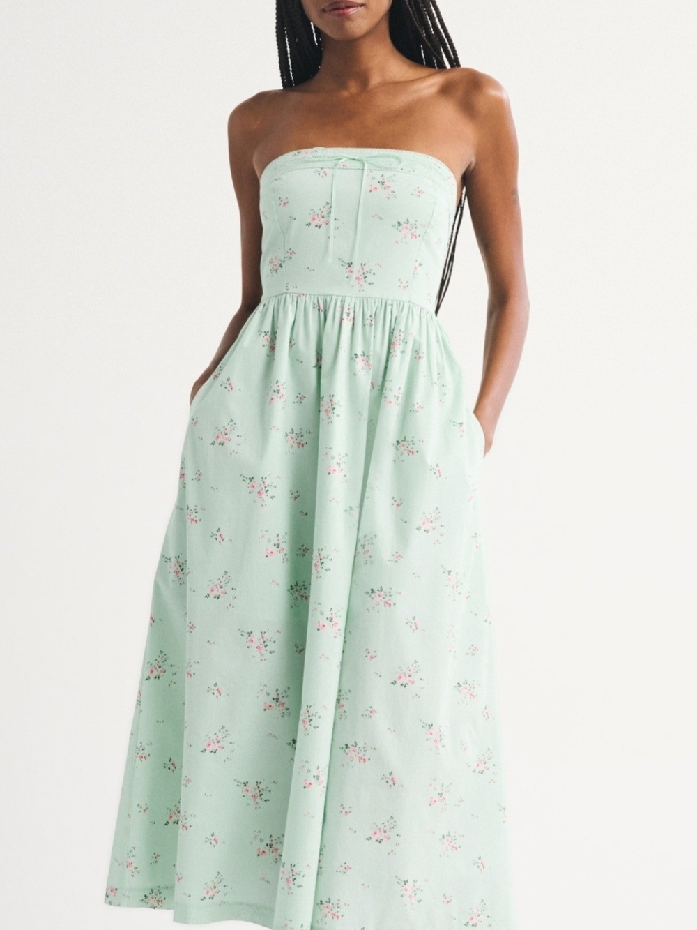 Abercrombie & Fitch Mint Strapless Floral Midi Dress